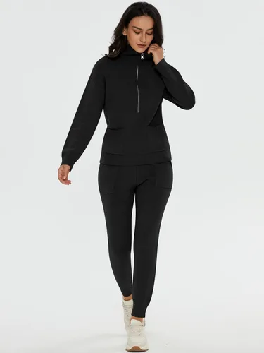 Vista 5 de DEEP SELF Women's Sweater Sets Two Piece Outfits Long Sleeve Pullover Half Zip Jogger Pants Lounge Sets with Pockets