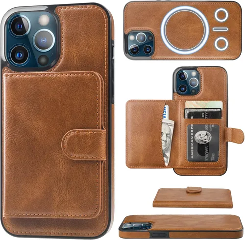Vista 12 de Bocasal Funda tipo cartera para iPhone 13 Pro Max compatible con MagSafe magnético RFID bloqueo desmontable de piel sintética de alta calidad