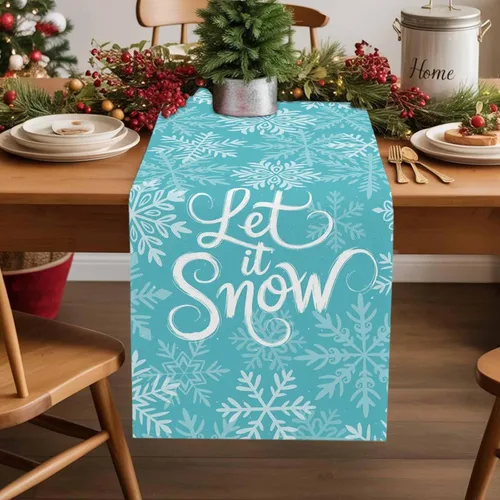 Vista 2 de Christmas Table Runner Snowflake Winter Holiday Table Runners for Christmas Non-Slip Teal Blue Dinner Runner Party Decorations 13x36 Inch
