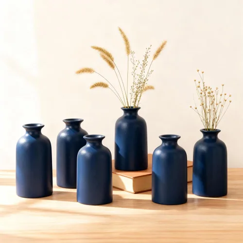 Vista 11 de Juego de 6 jarrones de cerámica negra, jarrones pequeños de 5 pulgadas para flores secas o plantas de casa, jarrones decorativos bohemios modernos