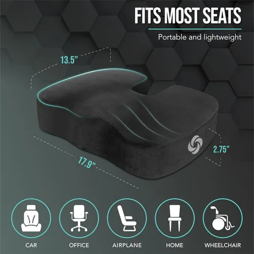 Vista 6 de Samsonite Cojín de asiento de espuma viscoelástica, cojín ergonómico para silla de oficina, almohadilla de presión de coxis, soporte de coxis