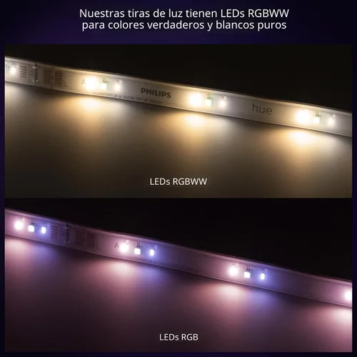 Vista 4 de PHILIPS Hue Kit de Base de Tira de Luces LED Inteligente RGBWW Solo de Interior de 10 Pies, 1 Paquete, Control con Aplicación Hue, Tiras de Luces