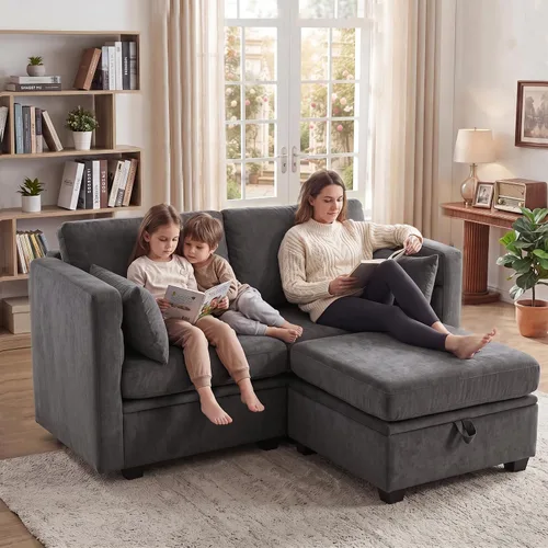 Vista 13 de Sofá con Otomano en Forma de L Pequeño con Asientos Almacenables de 57" Sofá Seccional Modular con Brazos y Respaldo Reclinables Sofá Convertible
