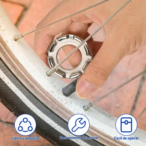 Vista 5 de Herramienta de llave de radios de bicicleta, herramienta de borde de radios 6 en 1 de acero endurecido para ajustar y reparar la tensión de la rueda
