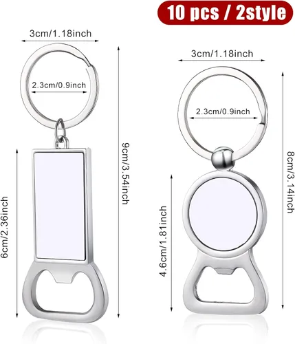 Vista 3 de Patelai 10 llaveros de metal para abridor de botellas de sublimación, llaveros de aluminio para transferencia de calor (redondos, rectangulares)