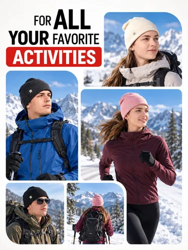 Vista 6 de 100% Merino Wool Beanie - Cuffed Ski Running Winter Hat for Men Women Charcoal Gray