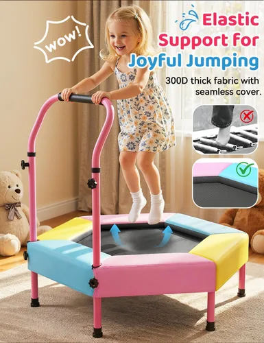 Vista 4 de Twinkoo Trampolín para niños con mango de espuma, marco antiinclinación y cubierta de resorte acolchada gruesa, mini trampolín para interiores