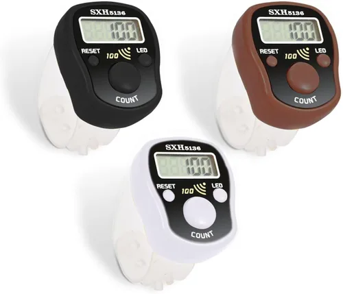 Vista 9 de Contador de dedo manual, clicker digital, paquete de 5 unidades, contador de puntadas para tejer, led, dígitos ajustables, pantalla LCD electrónica