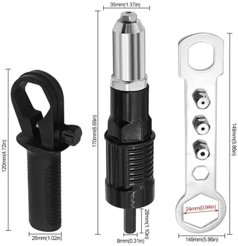 Vista 9 de Kit adaptador de pistola remachadora eléctrica profesional, kit adaptador de pistola remachadora PopElectric 2026, herramienta inalámbrica