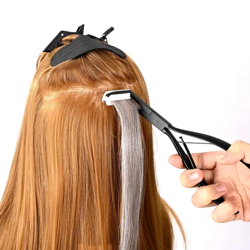 Vista 4 de EHDIS Kit de herramientas de extensiones de cabello, alicates de sellado de cabello, herramientas de extensión de cabello de superficie plana