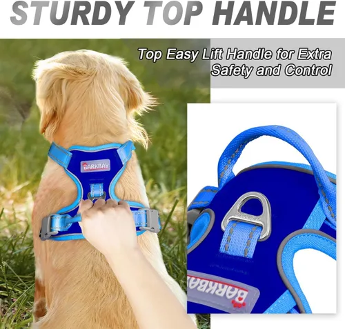 Vista 11 de BARKBAY - Arnés para perro sin tirones con clip frontal, material resistente y reflectante, asa de fácil control para pasear perros grandes