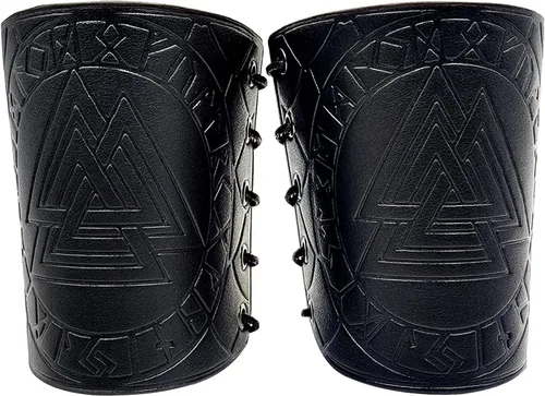 Vista 15 de Medieval Leather Bracers Embossed Viking Knight Cosplay Arm Guard Jormungandr Brazo de cuero Armadura-marrón (2pcs)