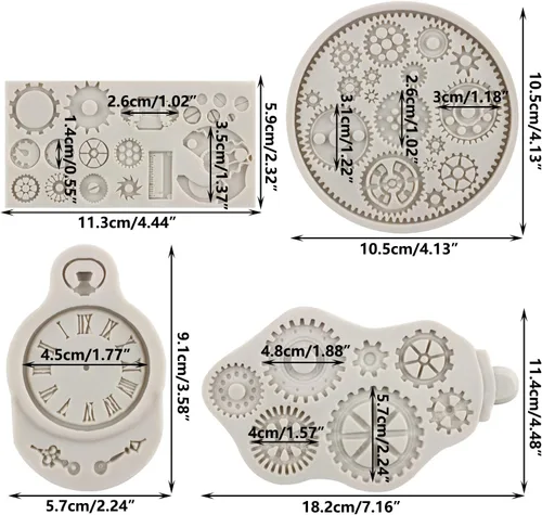 Vista 2 de Sijiangmold Juego de 4 moldes de silicona Steampunk Gear Fondant