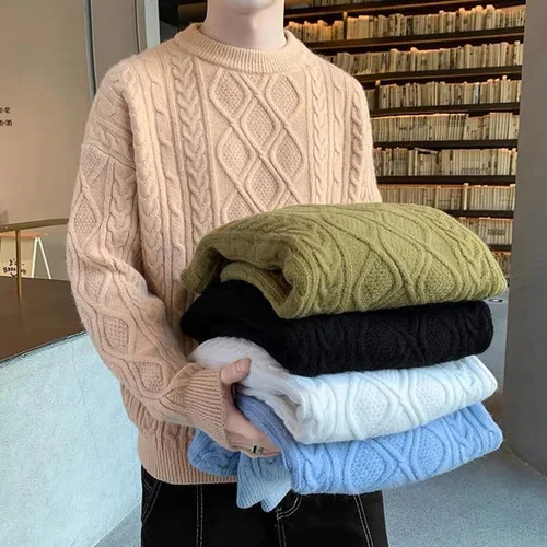 Vista 5 de Aelfric Eden Men Oversized Knit Sweater Cable Vintage Chunky Unisex Sweater Loose Crewneck Knitted Pullover