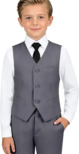 Vista 14 de Traje formal para niños pequeños, esmoquin para boda Negro 4 piezas