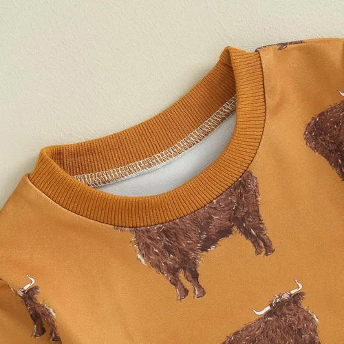 Vista 3 de DNOMAID YZARC Conjunto de sudadera de manga larga con estampado de vaca y pantalones deportivos, 2 piezas para otoño e invierno