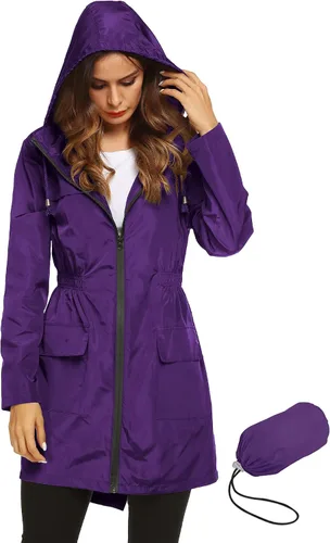 Vista 12 de LOMON Chaqueta ligera impermeable con capucha para mujer, para exteriores
