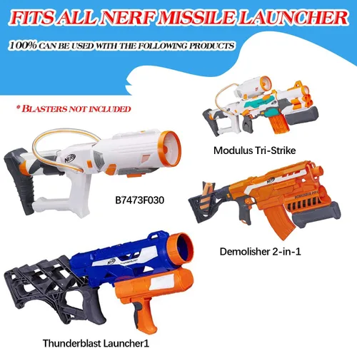 Vista 2 de Aevdor Paquete de 12 repuestos de mega misiles para lanzadores Nerf seleccionados, color morado Cuerpo hueco de espuma EVA, diseño de recarga