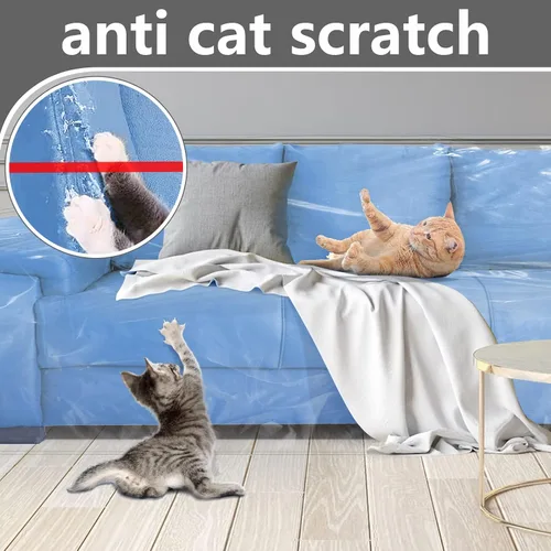 Vista 4 de Funda de sofá de plástico para muebles, funda de sofá de plástico transparente más grueso, protector de sofá antiarañazos para gatos, funda