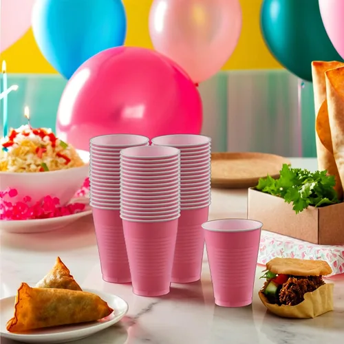 Vista 2 de Amscan Big Party Pack - Vasos de plástico duraderos, 50 unidades (paquete de 1), color rosa