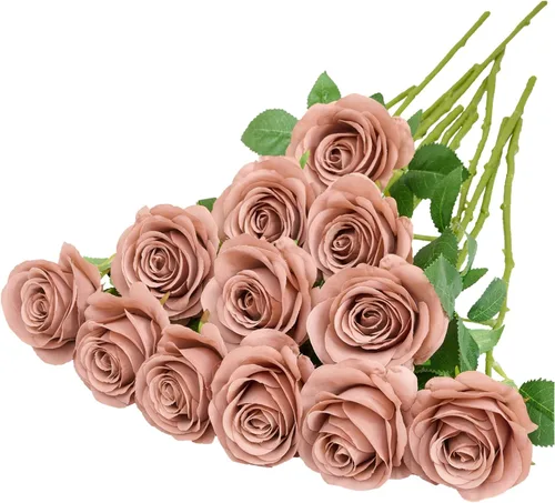 Vista 28 de 12 piezas Rosas Flores Artificiales Rosas Falsas Azul Bebé Rosas de Seda Flores de Seda Blancas Rosas con Tallos Largos para Bodas Hogar Fiestas