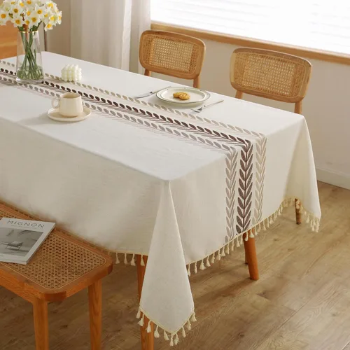 Vista 12 de JIALE - Manteles para mesas rectangulares, mantel de lino de algodón impermeable sin arrugas para mesas de comedor de granja, manteles de tela suave