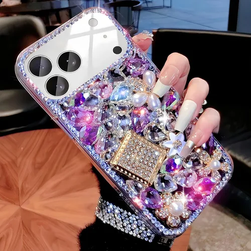 Vista 11 de Compatible con iPhone 6/6S/7/8 Bling Glitter Case Luxury Cute Sparkle Rhinestone Diamond Femenino Funda protectora para mujeres y niñas, color morado