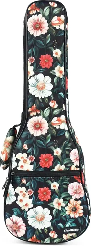 Vista 11 de CloudMusic Funda para ukelele - Mochila acolchada para concierto de 23 pulgadas (concierto, flores coloridas en negro)