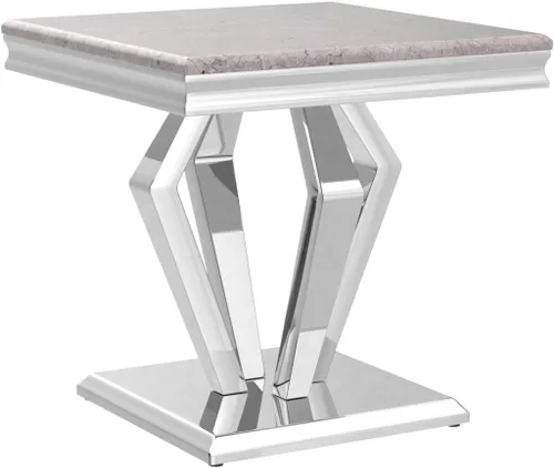 Vista 5 de ACEDÉCOR Mesa auxiliar cuadrada de 22 pulgadas, mesa auxiliar plateada con elegante parte superior de mármol sintético y base en forma de diamante