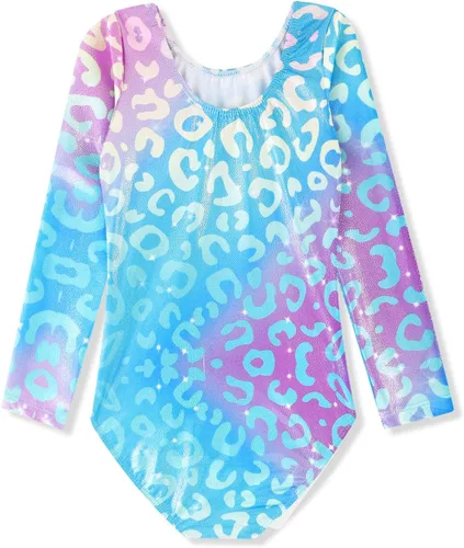 Vista 80 de HOZIY - Leotardos de manga larga para niñas, de gimnasia, para niños pequeños, trajes florales de unicornio, galaxia, arco iris, patrón de rayas