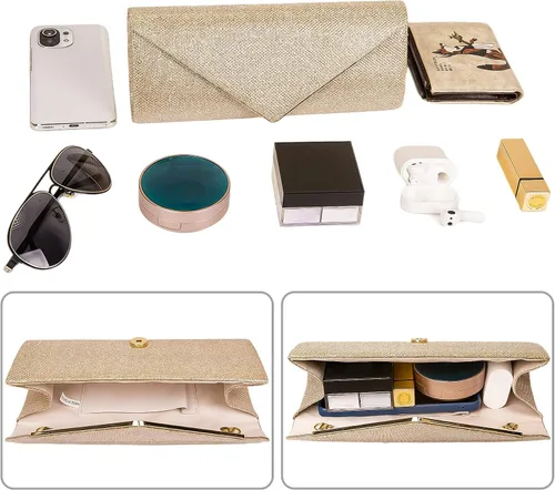 Vista 5 de Larcenciel Bolsos de mano para mujer, bolsa de noche brillante con cadena desmontable