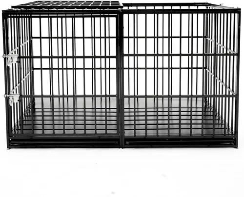 Vista 4 de Jaula para perros de acero al carbono resistente con puertas dobles, bandeja de ABS extraíble, acabado resistente al óxido para razas grandes