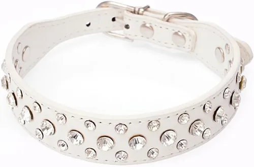 Vista 12 de Dogs Kingdom Collares de cuero con diamantes de imitación personalizados de 10 a 24 pulgadas de longitud, para razas pequeñas y medianas, color Negro