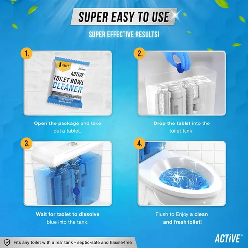Vista 6 de ACTIVE Tabletas Limpiadoras Automáticas para Tazón de Inodoro de Gel Azul Limpiadores de Tanque de Inodoro, Removedor de Manchas de Anillo de Agua