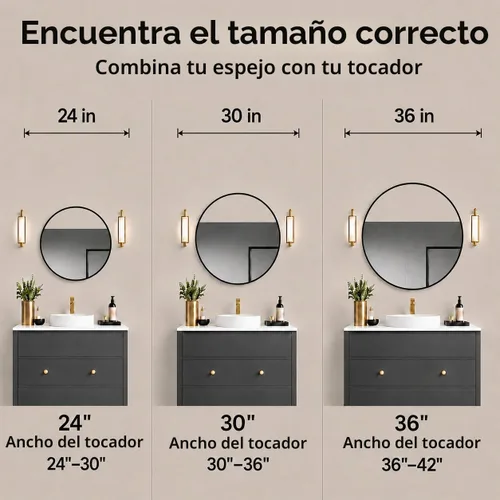 Vista 7 de Espejo redondo negro para sobre el fregadero de 24 pulgadas, espejo de baño circular, espejo de tocador con marco de metal, espejo de pared moderno