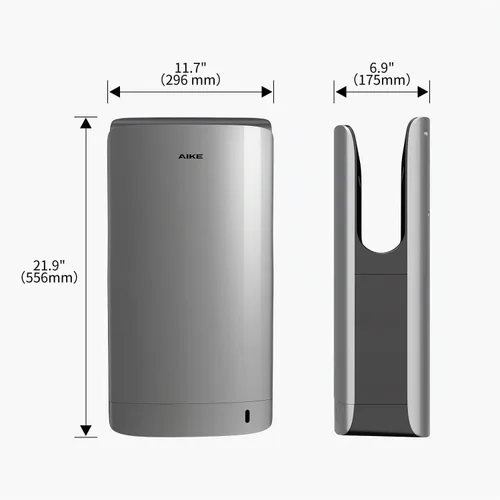 Vista 7 de AIKE - Secador de manos vertical delgado, 110-130 V para baño, elegante plateado AK2065 AIKE Classic Double Sided High Speed Slim Hand Dryer,HEPA