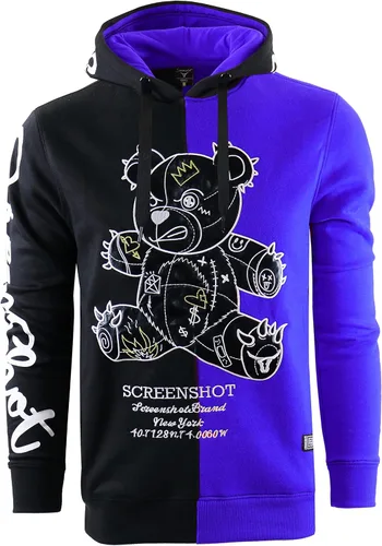 Vista 23 de SCREENSHOT Sudadera urbana de forro polar para hombre, diseño de dibujos animados de animación, parche bordado de gel