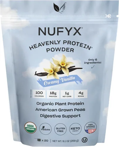 Vista 14 de NUFYX® Proteína en polvo de propiedad familiar, a base de plantas orgánicas, hecha con guisantes 100% cultivados en Estados Unidos, 0.71 onzas