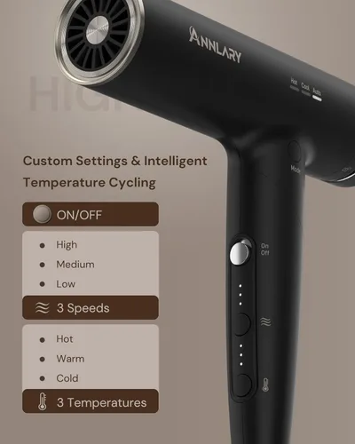 Vista 7 de ANNLARY Secador de pelo de iones de plasma con difusor para cabello rizado, secador profesional de alta velocidad de 110000 RPM con iones de plasma
