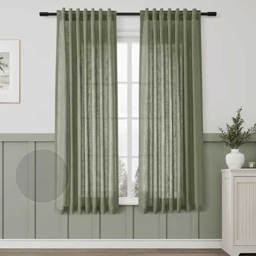Vista 66 de Aersas Aqua Green Linen Curtains 84 Inches Long 2 Panels Set Back Tab Rod Pocket Living Room Curtain Farmhouse Rustic Light Filtering Hook Drapes