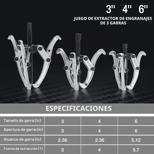 Vista 3 de DURATECH Extractor de engranajes de 3 mordazas, 3 pulgadas, 4 pulgadas, 6