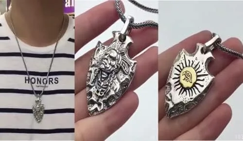 Vista 7 de Collar con dije de plata pura 999 Escudo de águila nativa americana Colgante de jefe indio para hombre Joyería para hombre, Plata esterlina, Sin