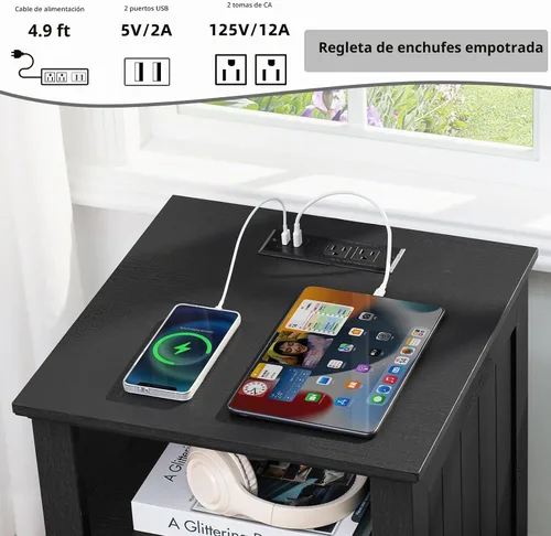 Vista 6 de Joaxswe - Mesita de noche de granja de 18 pulgadas con estación de carga y 2 cajones