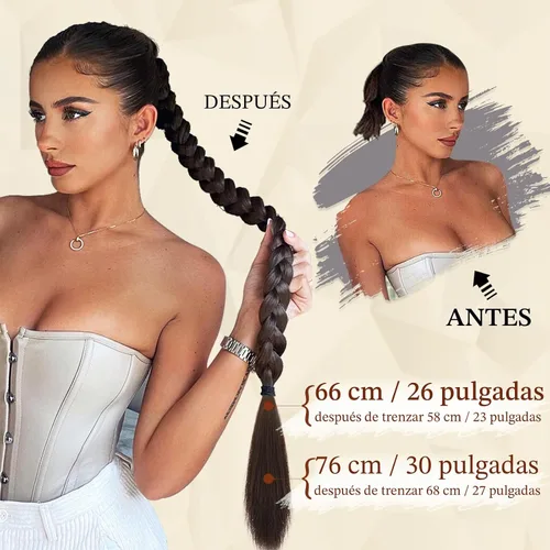 Vista 3 de SOFEIYAN Extensión de cola de caballo trenzada larga con banda elástica y mechón liso envolvente, extensiones de cabello naturales suaves