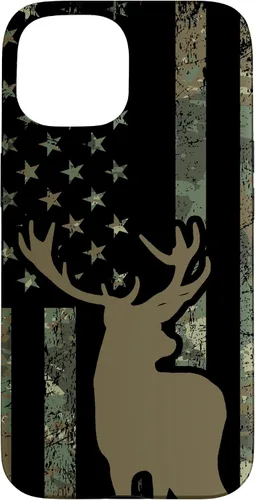Vista 6 de Funda de camuflaje para iPhone 13 con diseño de alce y caza de bandera americana
