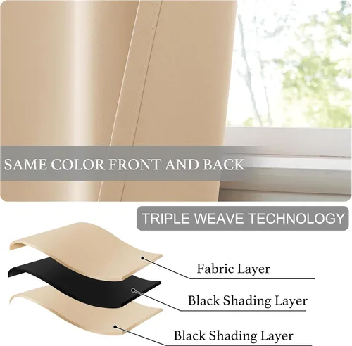 Vista 7 de NICETOWN Biscotti - Cortinas opacas para puerta francesa, color beige, 72 pulgadas de largo Cortina de ventana portátil de granja autoadhesiva