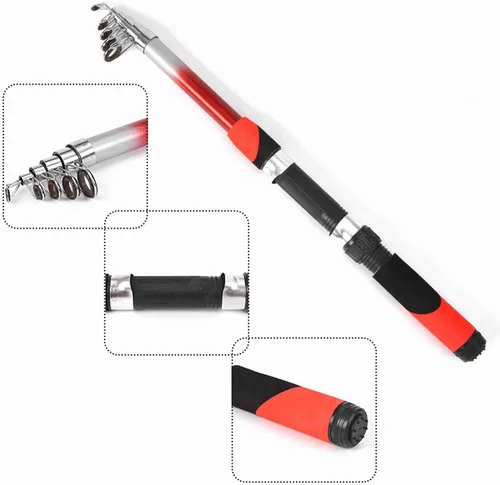 Vista 4 de Kit completo de carrete de caña de pescar con 2 cañas de pescar telescópicas de 6.9 ft, 2 carretes de señuelos de pesca ganchos accesorios bolsa