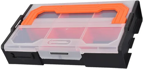 Vista 3 de Organizador de almacenamiento de herramientas con múltiples compartimentos con tapa transparente y base antideslizante, adecuado para almacenamiento