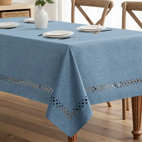Vista 9 de MIULEE Mantel redondo de poliéster de lino beige con recortes decorativos, impermeable, resistente a las manchas y al encogimiento, 60 x 60