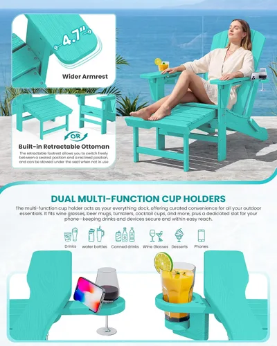 Vista 4 de SERWALL Silla Adirondack ajustable plegable HDPE con reposapiés, Aruba